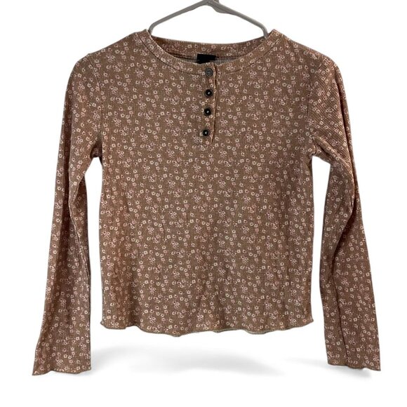 art class Other - Floral Ribbed Henley Long-Sleeve Top With Button Details Girls Casual Wear